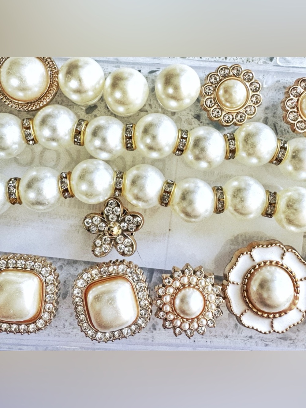Croc Charms Pearl Gold Rhinestone Jibbitz Set Chunky Floral Designer Style y2k - Picture 4 of 7